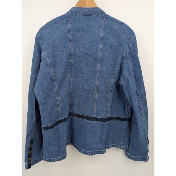 SML Sport Denim Jacket XL Floral Applique Button Front Jean Jacket Women’s - Picture 2 of 3